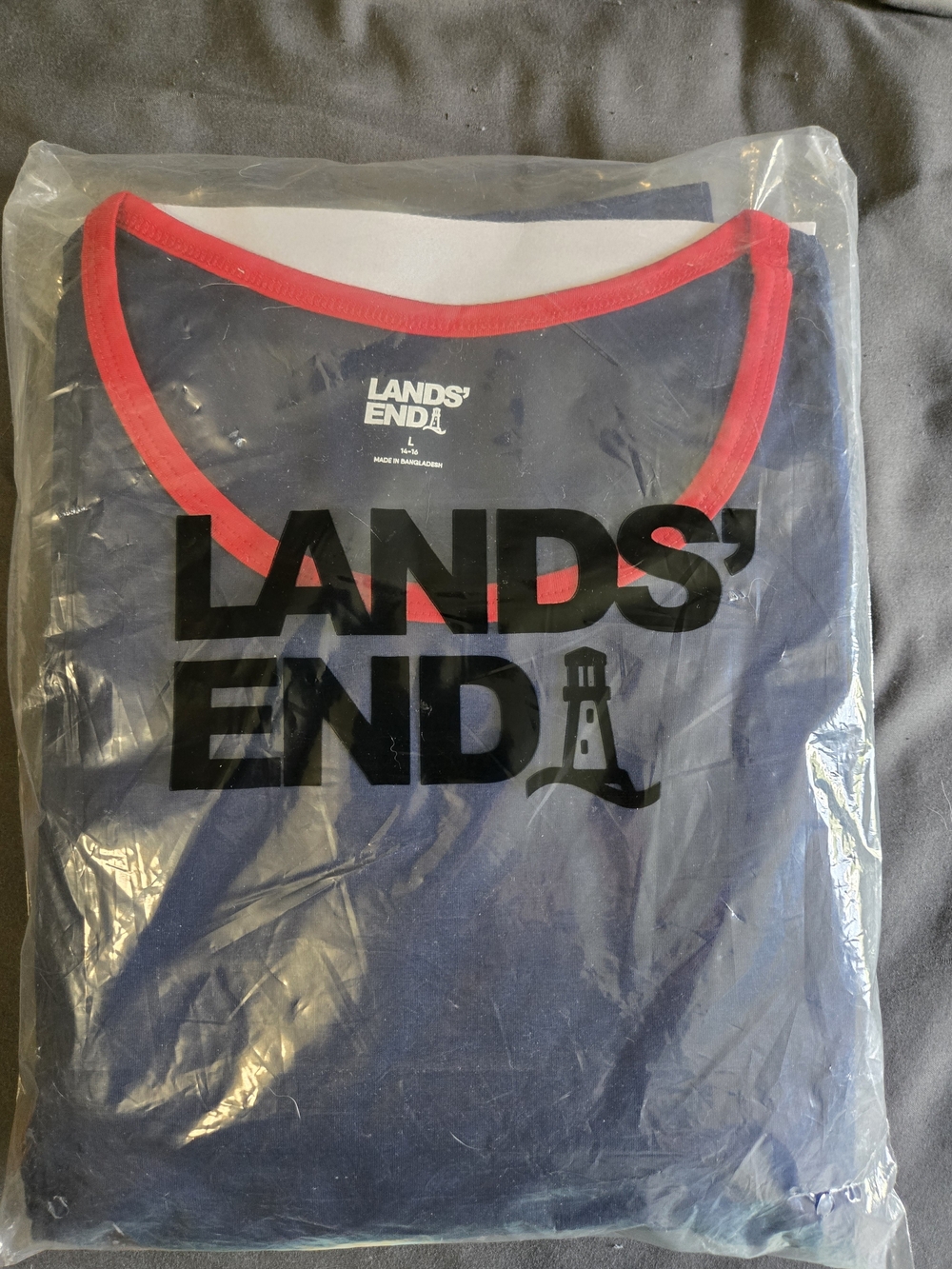 Lands' End Navy Tee with Red Accent And Seafoam Flannel Pajama Pants
